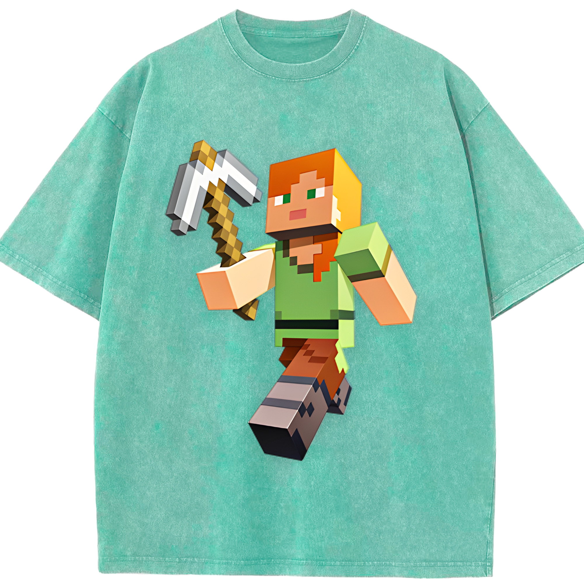（画像用） マインクラフト ブロックの世界 Minecraft MC Block world 綿100% ヴィンテージ風 半袖Tシャツ（フロントプリント）